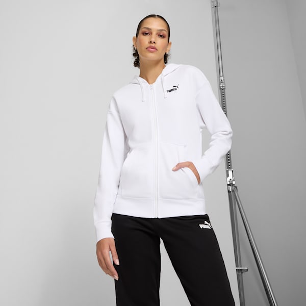Chandail à capuchon en tissu bouclette confortable à fermeture éclair entière Essentials Small avec logo n<sup>o</sup> 1 Femme, PUMA White, extralarge
